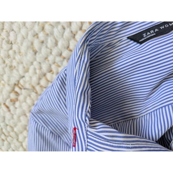 Zara Blue Stripe Shirt w/ Pom-Pom Embellishment - Size Medium - Picture 15 of 15